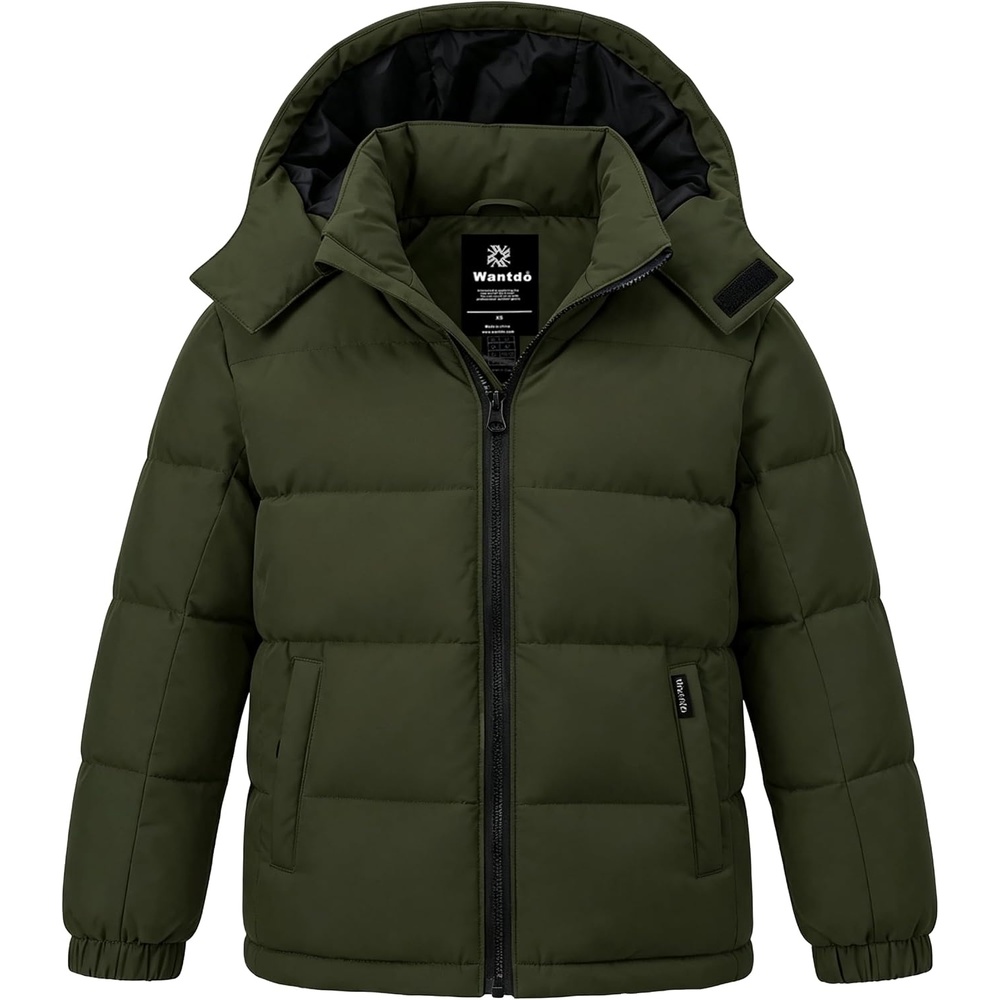 image:imagewantdo Boys Winter Coat Waterproof Puffer Jacket Parka with Removable HoodArmy Green