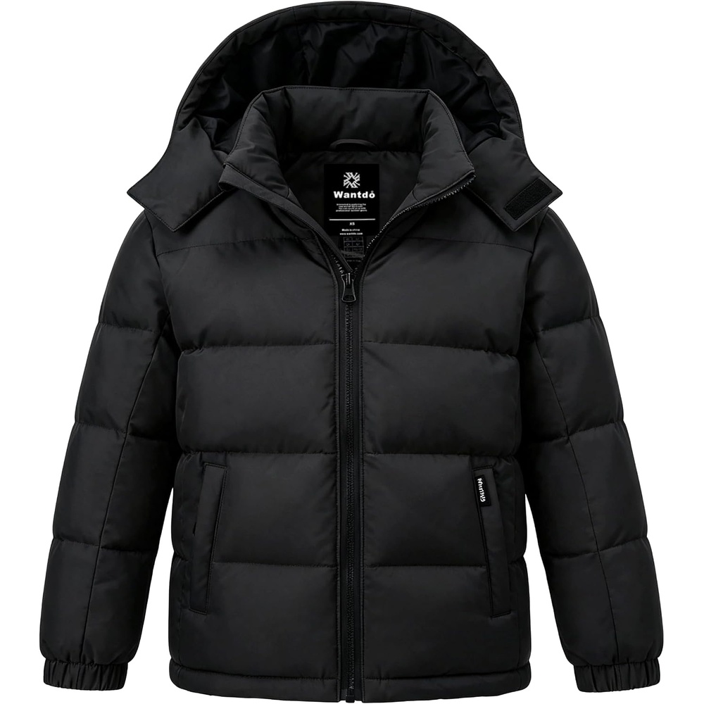 image:imagewantdo Boys Winter Coat Waterproof Puffer Jacket Parka with Removable HoodBlack