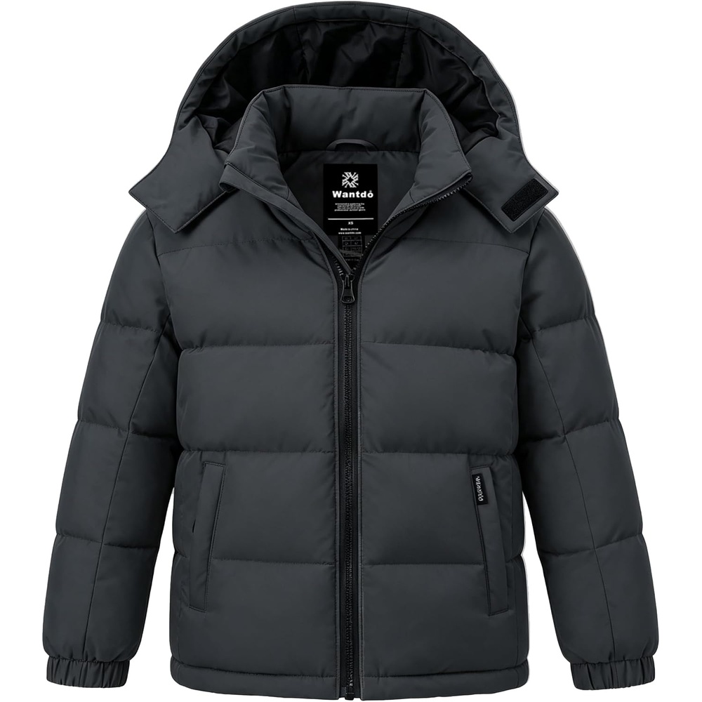 image:imagewantdo Boys Winter Coat Waterproof Puffer Jacket Parka with Removable HoodDark Gray