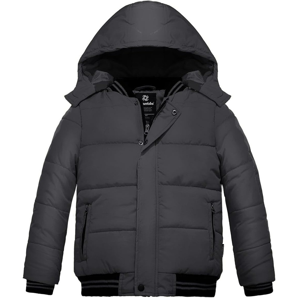 image:imagewantdo Boys Winter Coat Waterproof Puffer Jacket with Removable HoodDark Grey