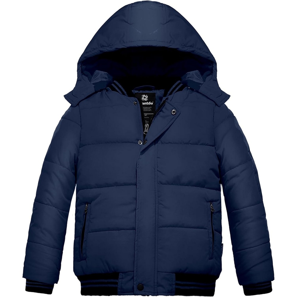 image:imagewantdo Boys Winter Coat Waterproof Puffer Jacket with Removable HoodNavy