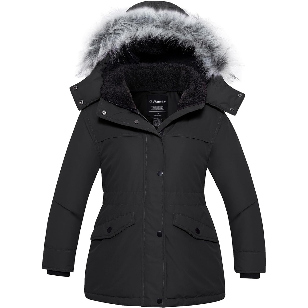 image:imagewantdo Girls Long Winter Coat Waterproof Puffer Jacket Warm Parka HoodedBlack