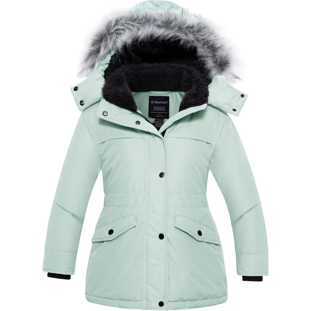 image:imagewantdo Girls Long Winter Coat Waterproof Puffer Jacket Warm Parka HoodedGreen