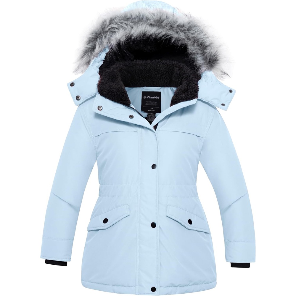image:imagewantdo Girls Long Winter Coat Waterproof Puffer Jacket Warm Parka HoodedLight Blue