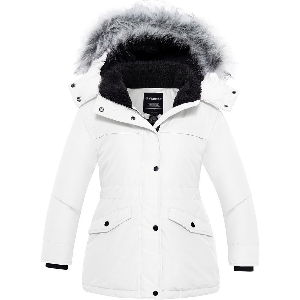 image:imagewantdo Girls Long Winter Coat Waterproof Puffer Jacket Warm Parka HoodedWhite