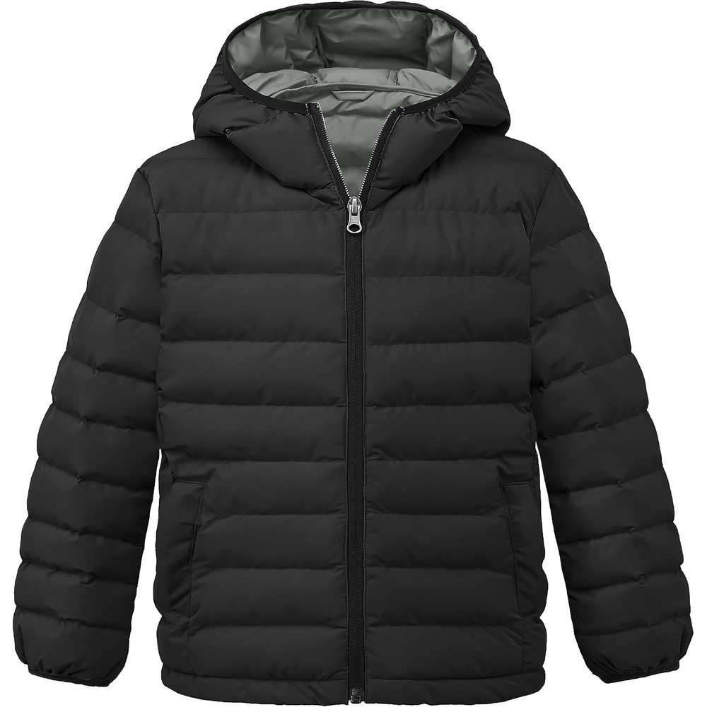 image:imagewantdo Girls Warm Winter Coat Lightweight Puffer Jacket Outerwear HoodedBlack