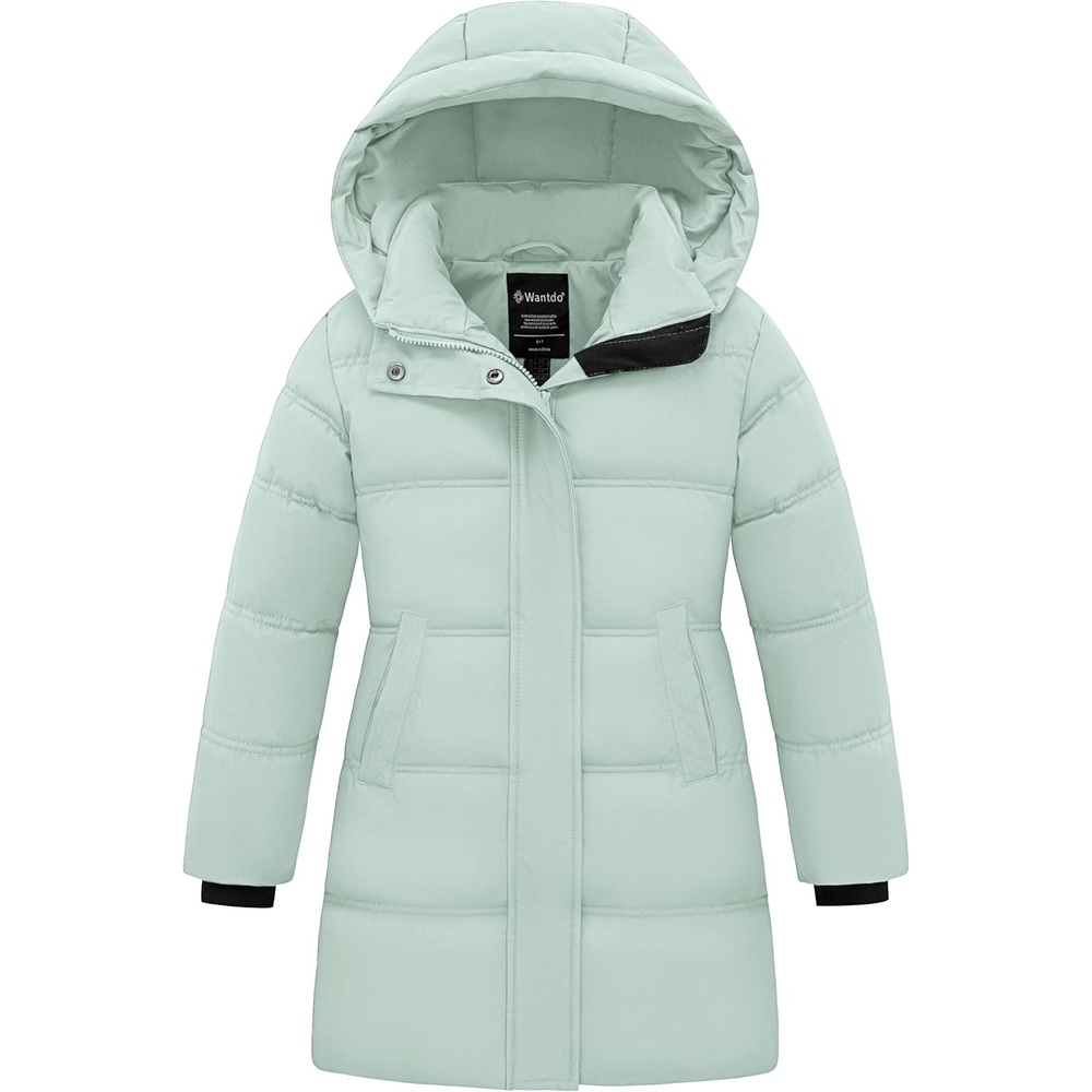 image:imagewantdo Girls Winter Coat Long Puffer Jacket Thickened Parka HoodedGreen