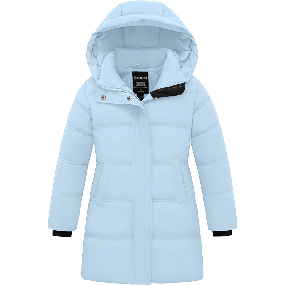 image:imagewantdo Girls Winter Coat Long Puffer Jacket Thickened Parka HoodedLight Blue