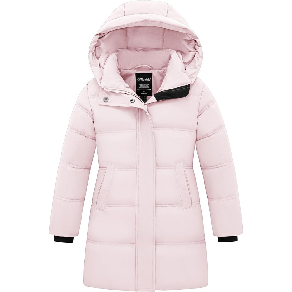 image:imagewantdo Girls Winter Coat Long Puffer Jacket Thickened Parka HoodedLight Pink