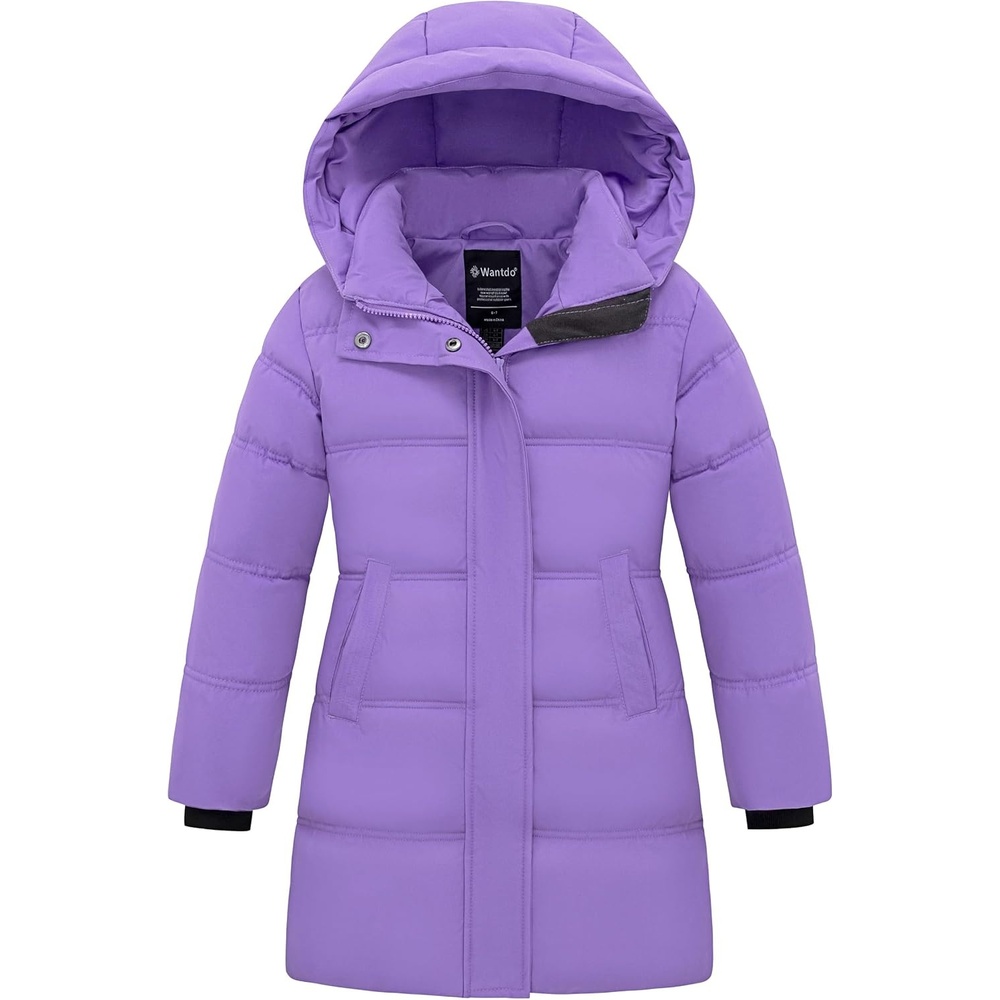 image:imagewantdo Girls Winter Coat Long Puffer Jacket Thickened Parka HoodedPurple