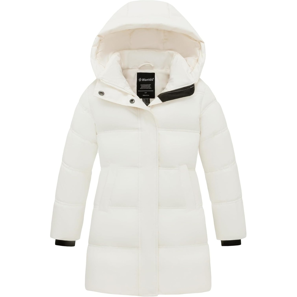 image:imagewantdo Girls Winter Coat Long Puffer Jacket Thickened Parka HoodedWhite