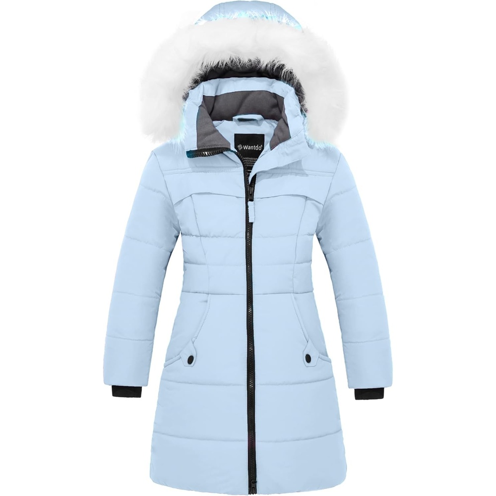 image:imagewantdo Girls Winter Coat Waterproof Long Puffer Jacket Warm Parka HoodedBlue