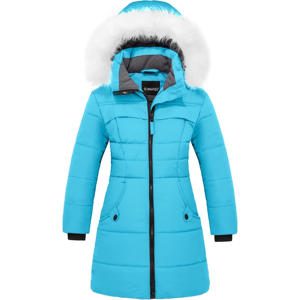 image:imagewantdo Girls Winter Coat Waterproof Long Puffer Jacket Warm Parka HoodedLight Blue