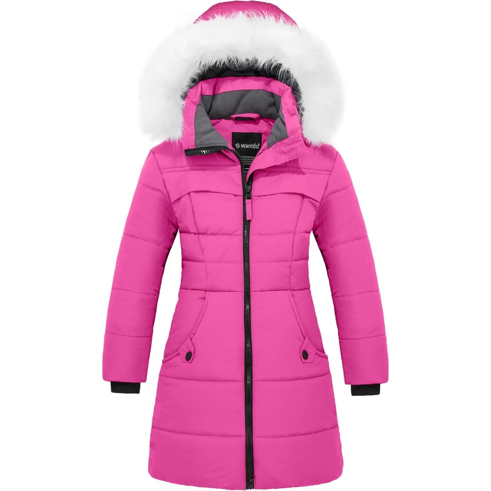 image:imagewantdo Girls Winter Coat Waterproof Long Puffer Jacket Warm Parka HoodedPink