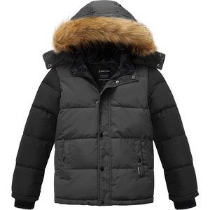 wantdo Boys’ Winter Coat Warm Puffer Jacket Waterproof with Faux Fur Hood(Dark Gray & Black)