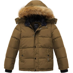 wantdo Boys’ Winter Coat Warm Puffer Jacket Waterproof with Faux Fur Hood(Khaki)