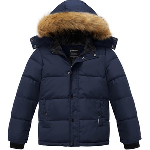 wantdo Boys’ Winter Coat Warm Puffer Jacket Waterproof with Faux Fur Hood(Navy)