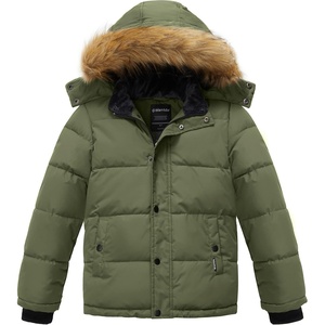 wantdo Boys’ Winter Coat Warm Puffer Jacket Waterproof with Faux Fur Hood(Olive)