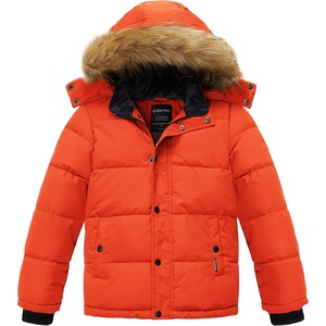 wantdo Boys’ Winter Coat Warm Puffer Jacket Waterproof with Faux Fur Hood(Orange)