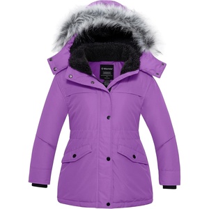 wantdo Girls’ Long Winter Coat Waterproof Puffer Jacket Warm Parka Hooded(Purple)