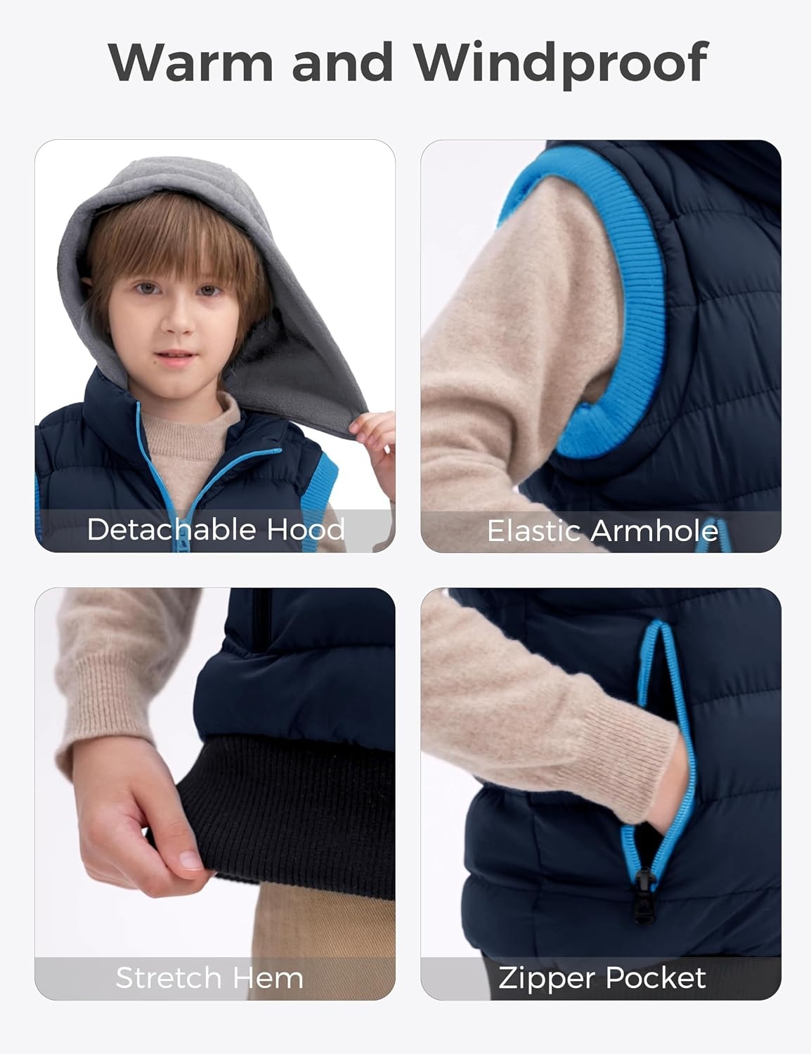 image:imagewantdo Boys Puffer Vest Waterproof Sleeveless Winter Coat with Zip PocketsNavy