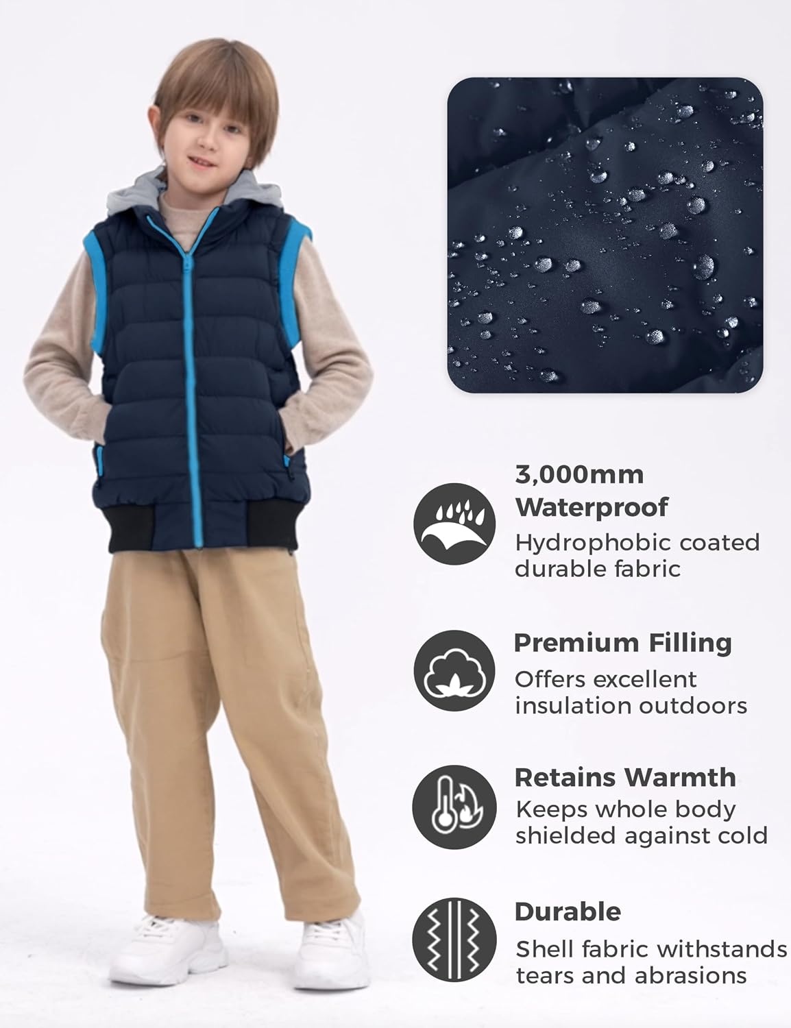 image:imagewantdo Boys Puffer Vest Waterproof Sleeveless Winter Coat with Zip PocketsNavy