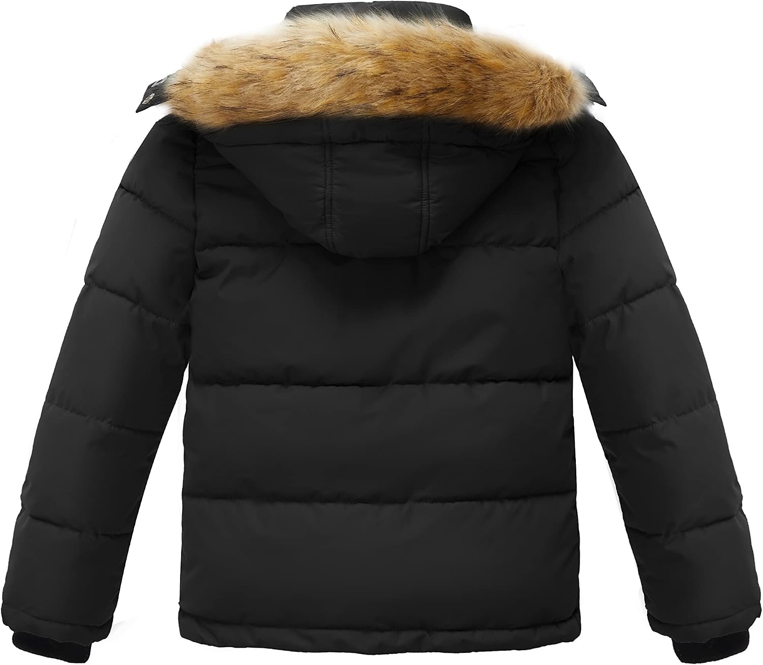 image:imagewantdo Boys Winter Coat Warm Puffer Jacket Waterproof with Faux Fur HoodBlack