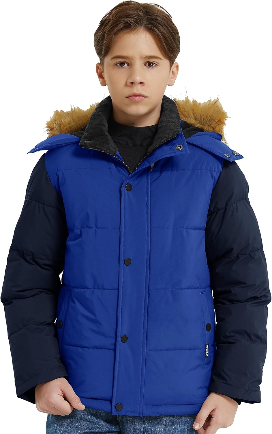 image:imagewantdo Boys Winter Coat Warm Puffer Jacket Waterproof with Faux Fur HoodBlue Navy