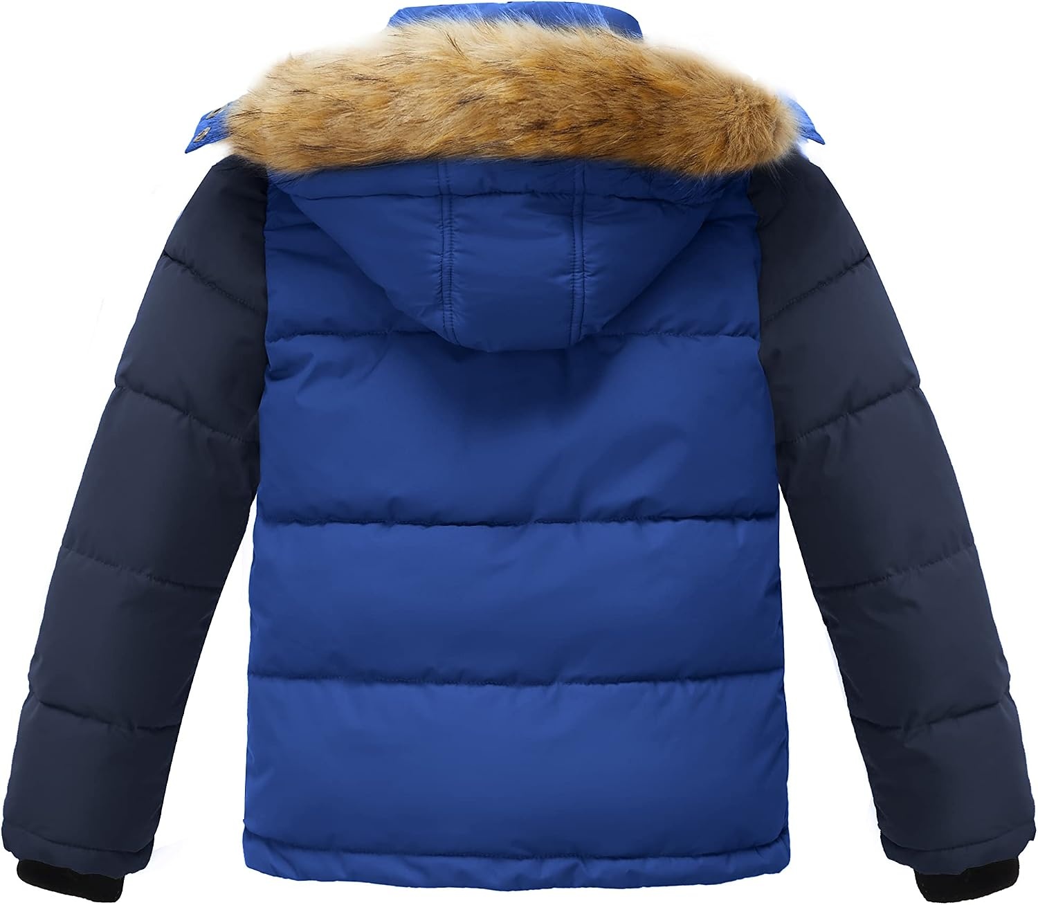 image:imagewantdo Boys Winter Coat Warm Puffer Jacket Waterproof with Faux Fur HoodBlue Navy
