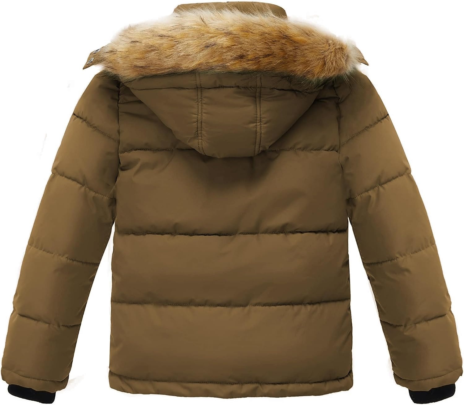 image:imagewantdo Boys Winter Coat Warm Puffer Jacket Waterproof with Faux Fur HoodKhaki
