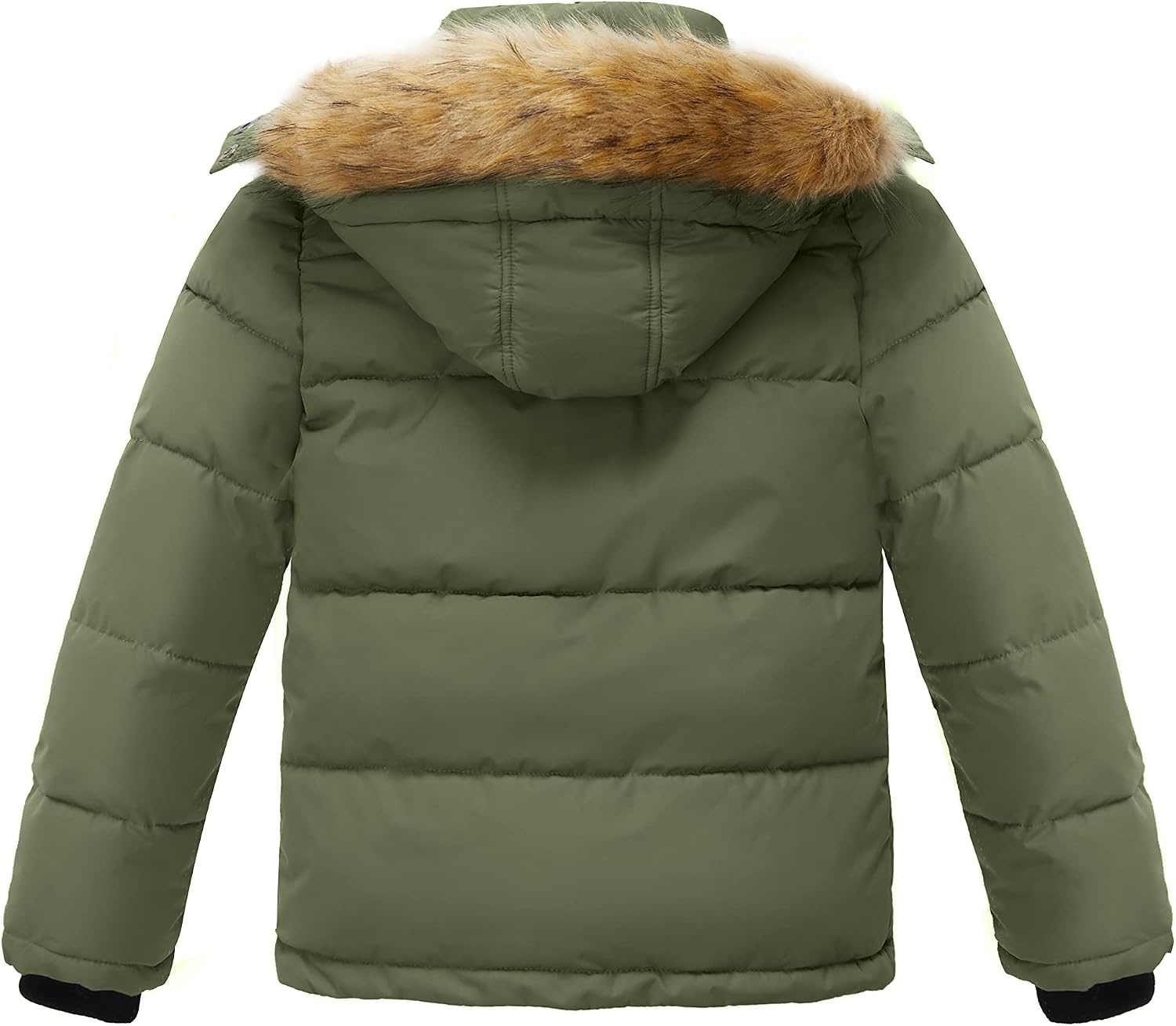 image:imagewantdo Boys Winter Coat Warm Puffer Jacket Waterproof with Faux Fur HoodOlive