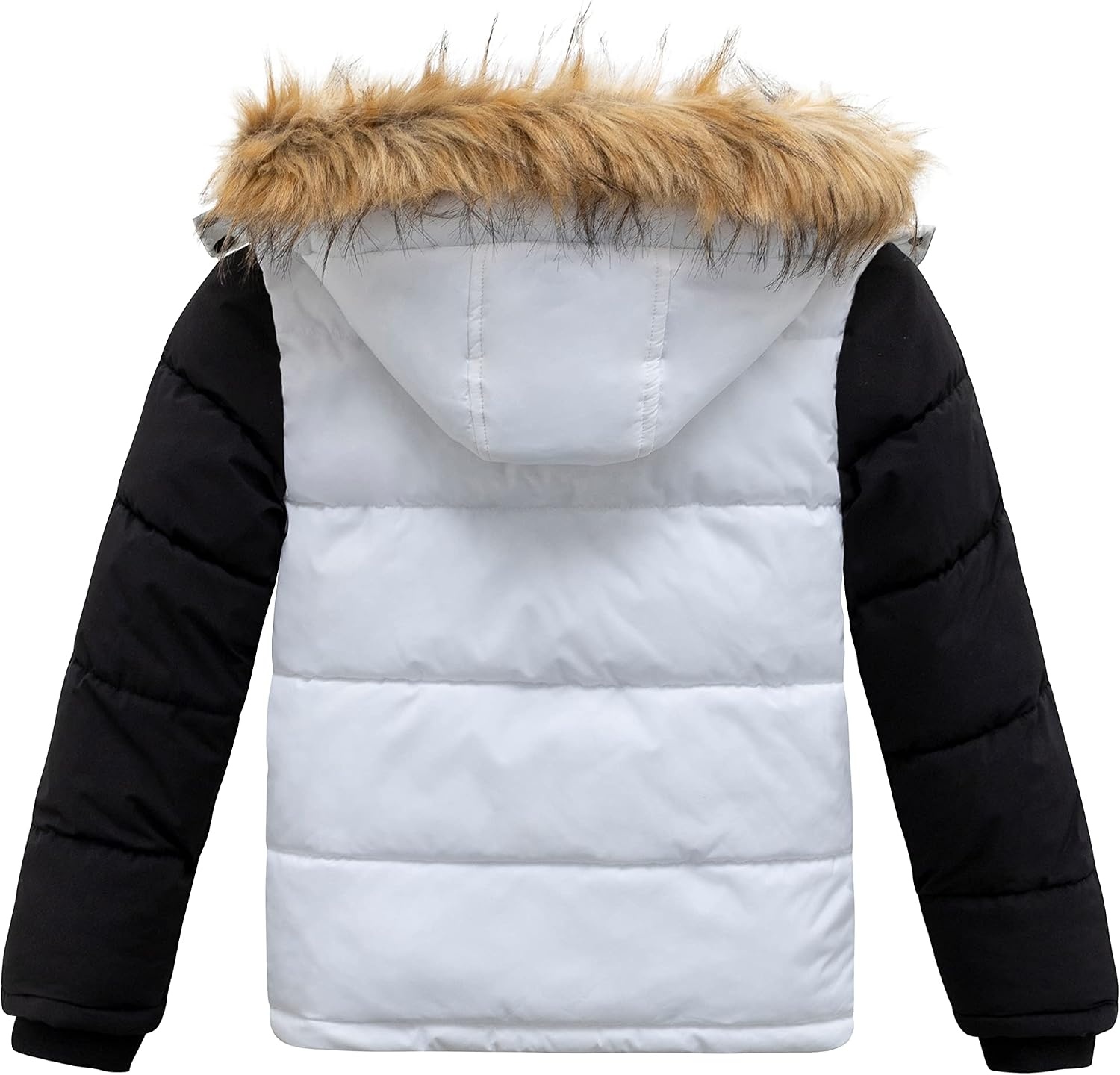 image:imagewantdo Boys Winter Coat Warm Puffer Jacket Waterproof with Faux Fur HoodWhite Black