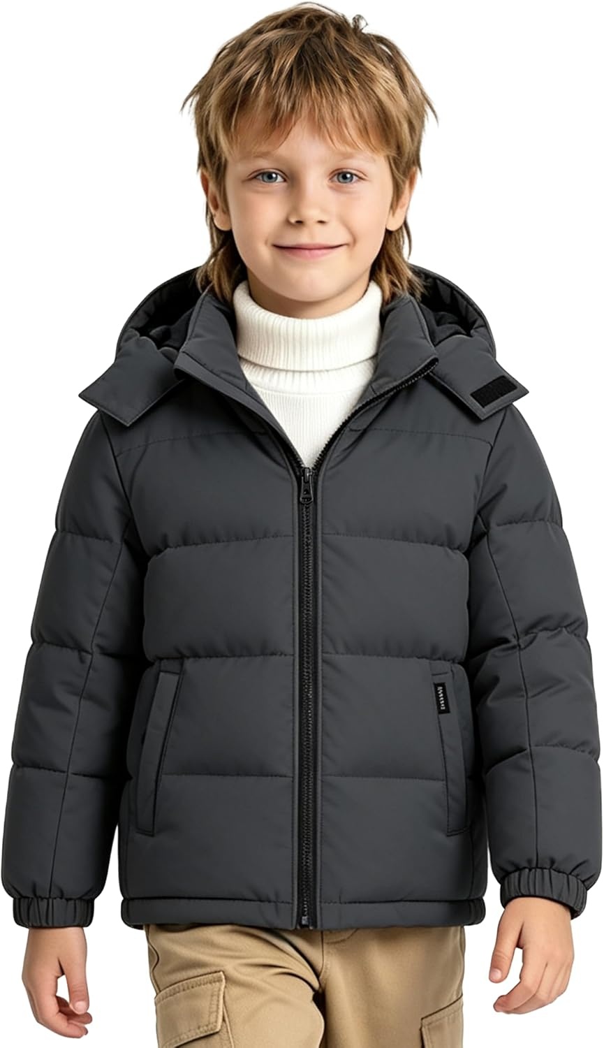image:imagewantdo Boys Winter Coat Waterproof Puffer Jacket Parka with Removable HoodDark Gray