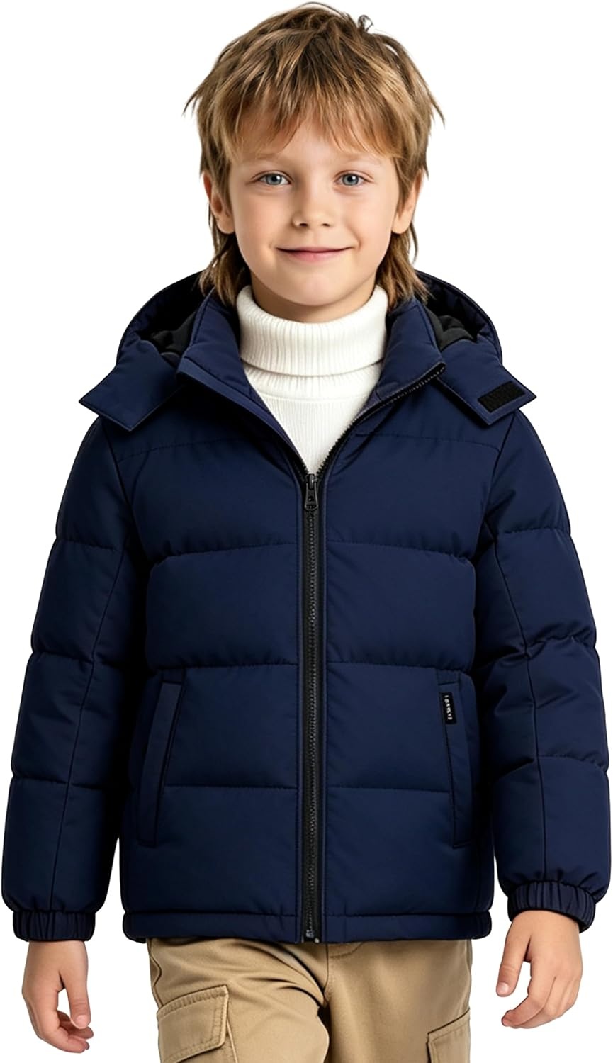 image:imagewantdo Boys Winter Coat Waterproof Puffer Jacket Parka with Removable HoodNavy