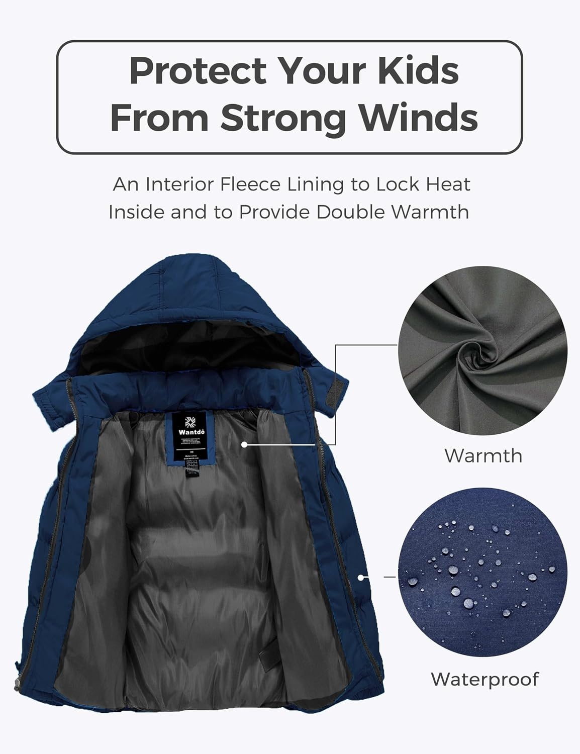 image:imagewantdo Boys Winter Coat Waterproof Puffer Jacket Parka with Removable HoodNavy