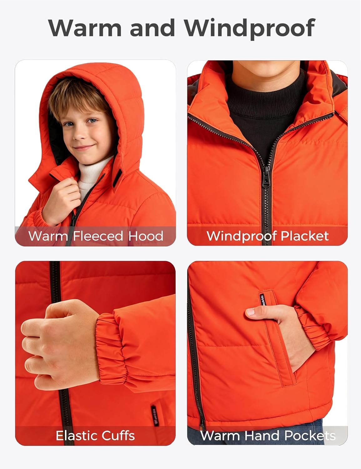 image:imagewantdo Boys Winter Coat Waterproof Puffer Jacket Parka with Removable HoodOrange