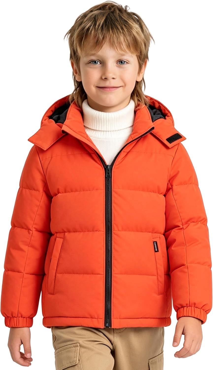 image:imagewantdo Boys Winter Coat Waterproof Puffer Jacket Parka with Removable HoodOrange