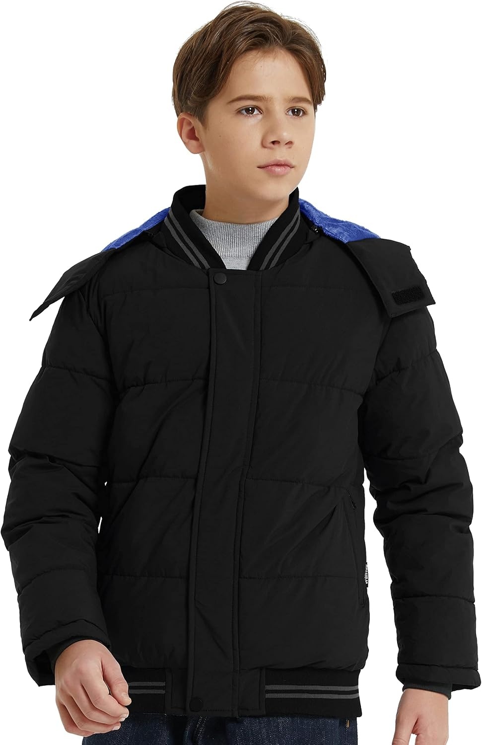 image:imagewantdo Boys Winter Coat Waterproof Puffer Jacket with Removable HoodBlack