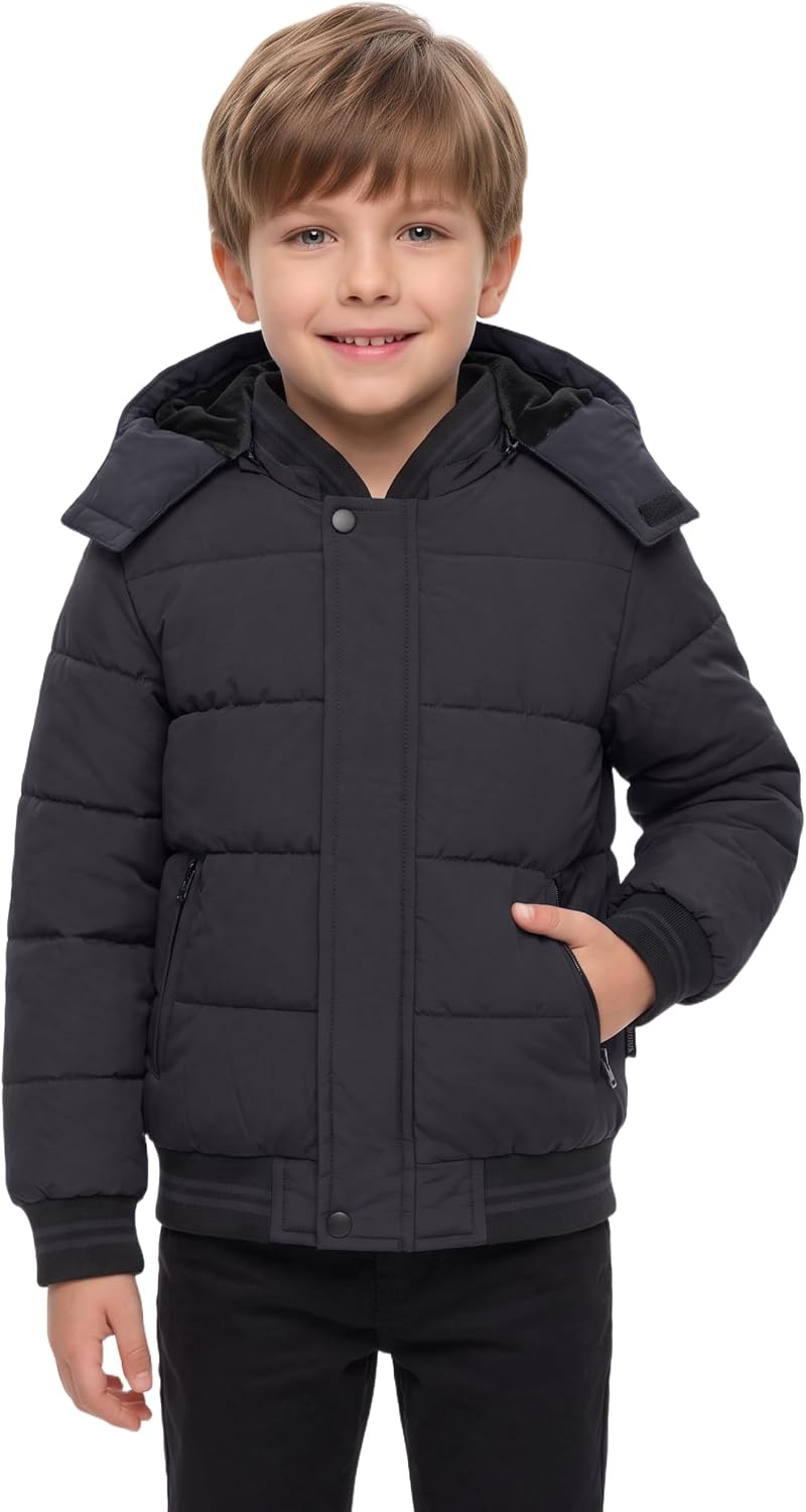 image:imagewantdo Boys Winter Coat Waterproof Puffer Jacket with Removable HoodDark Grey