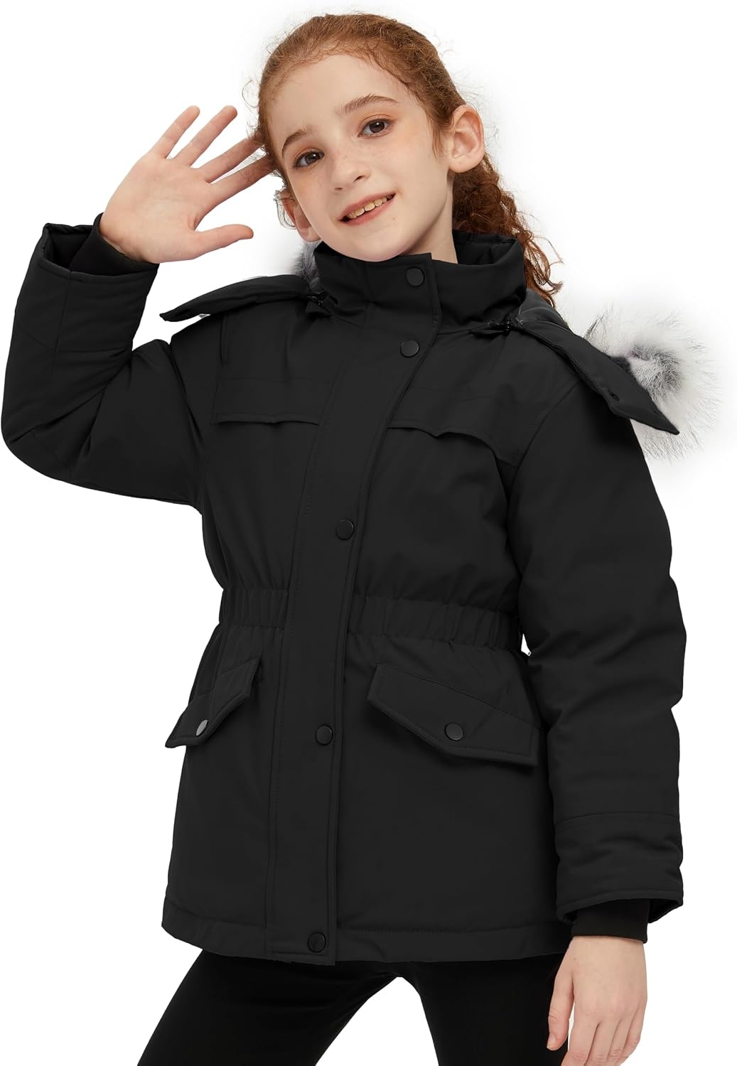 image:imagewantdo Girls Long Winter Coat Waterproof Puffer Jacket Warm Parka HoodedBlack