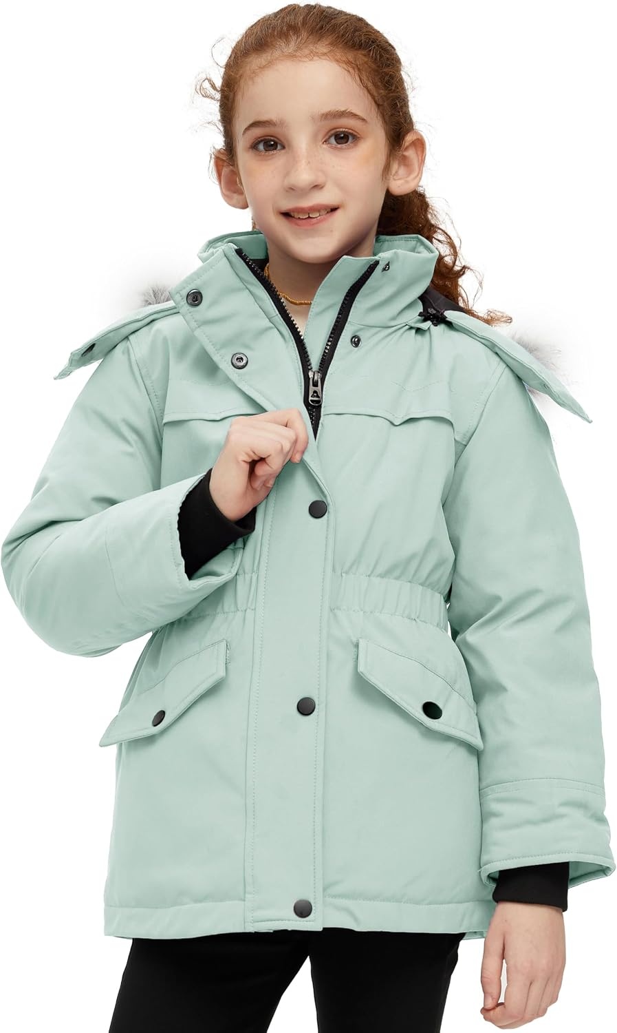 image:imagewantdo Girls Long Winter Coat Waterproof Puffer Jacket Warm Parka HoodedGreen