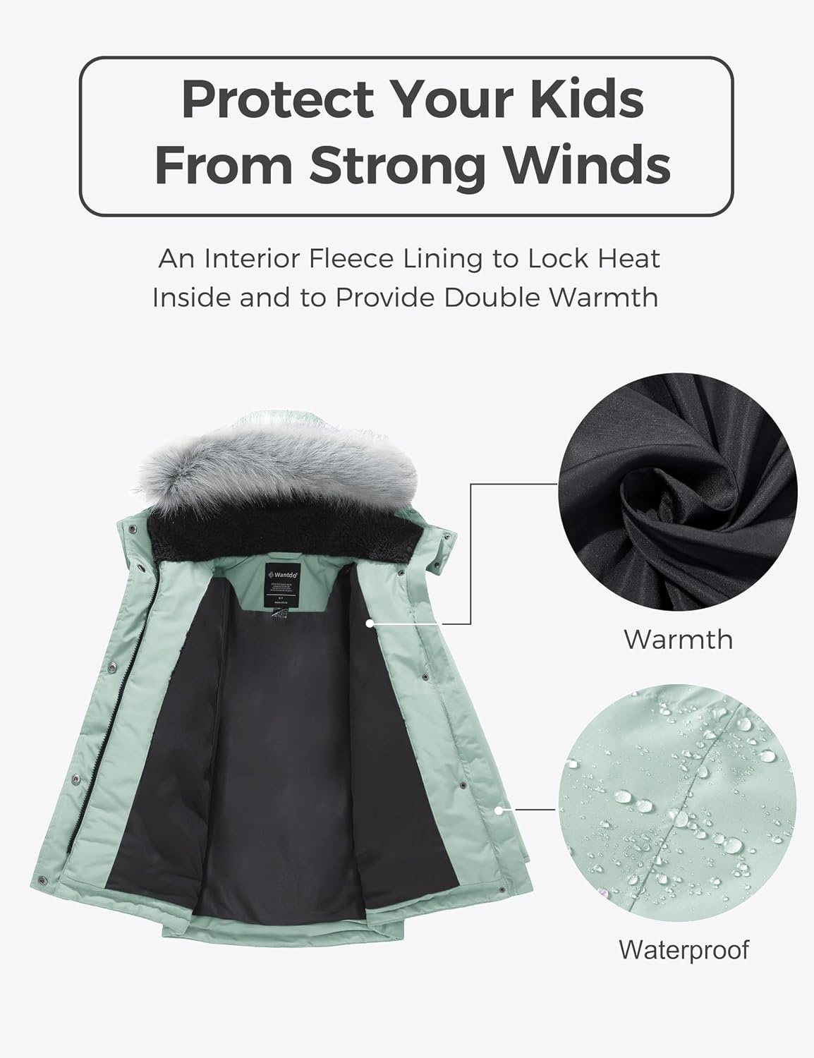image:imagewantdo Girls Long Winter Coat Waterproof Puffer Jacket Warm Parka HoodedGreen