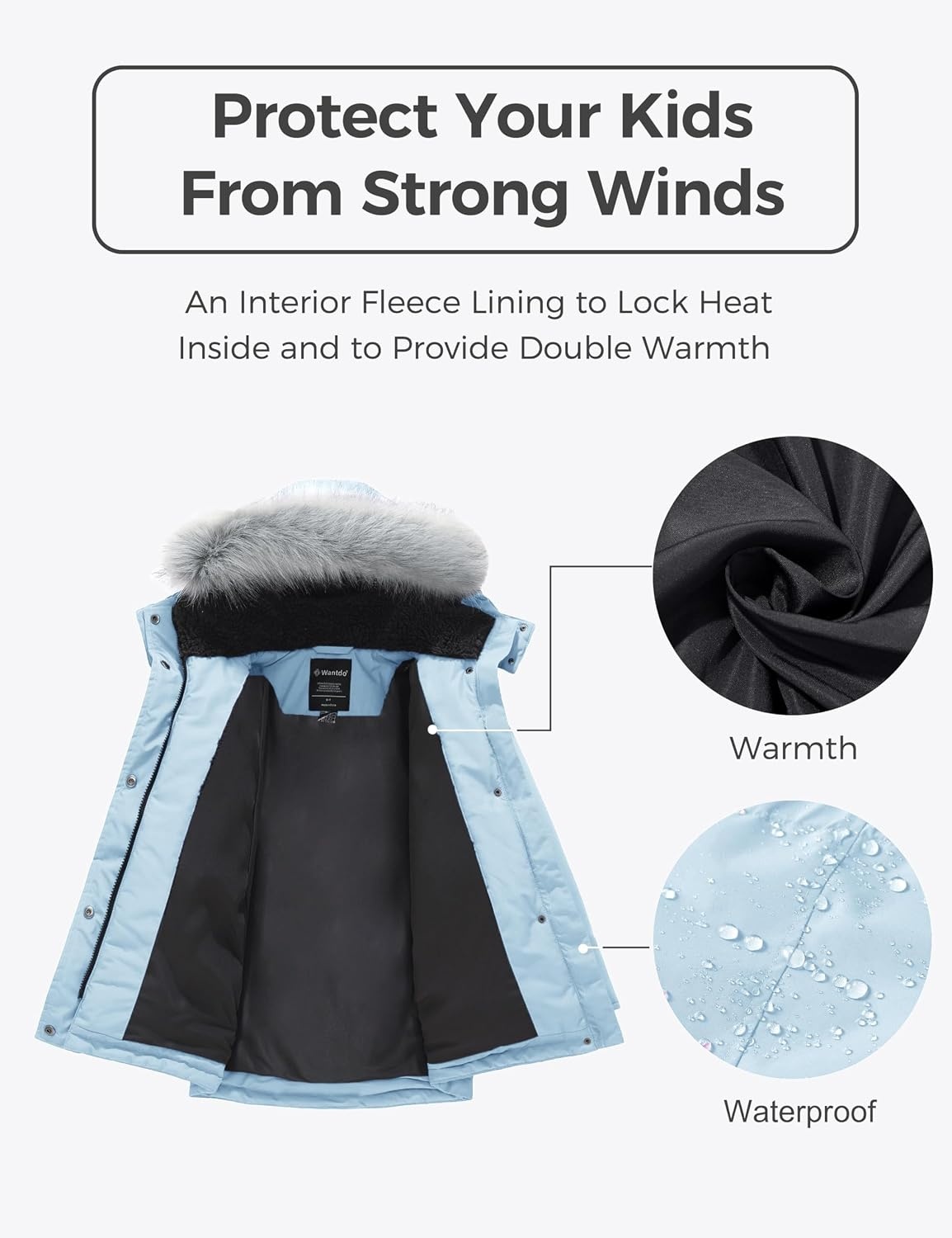 image:imagewantdo Girls Long Winter Coat Waterproof Puffer Jacket Warm Parka HoodedLight Blue