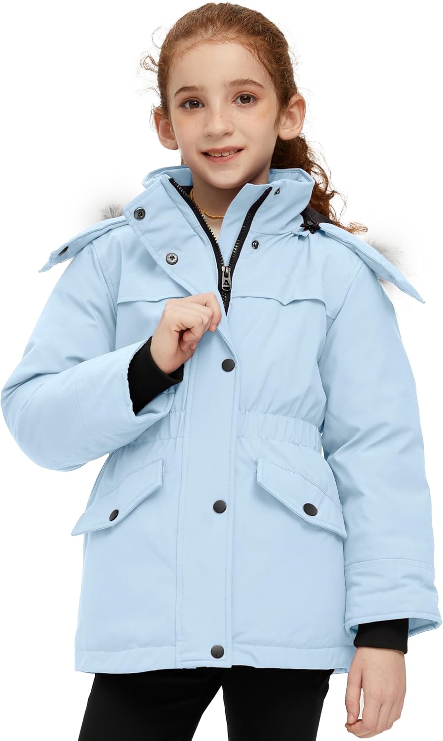 image:imagewantdo Girls Long Winter Coat Waterproof Puffer Jacket Warm Parka HoodedLight Blue