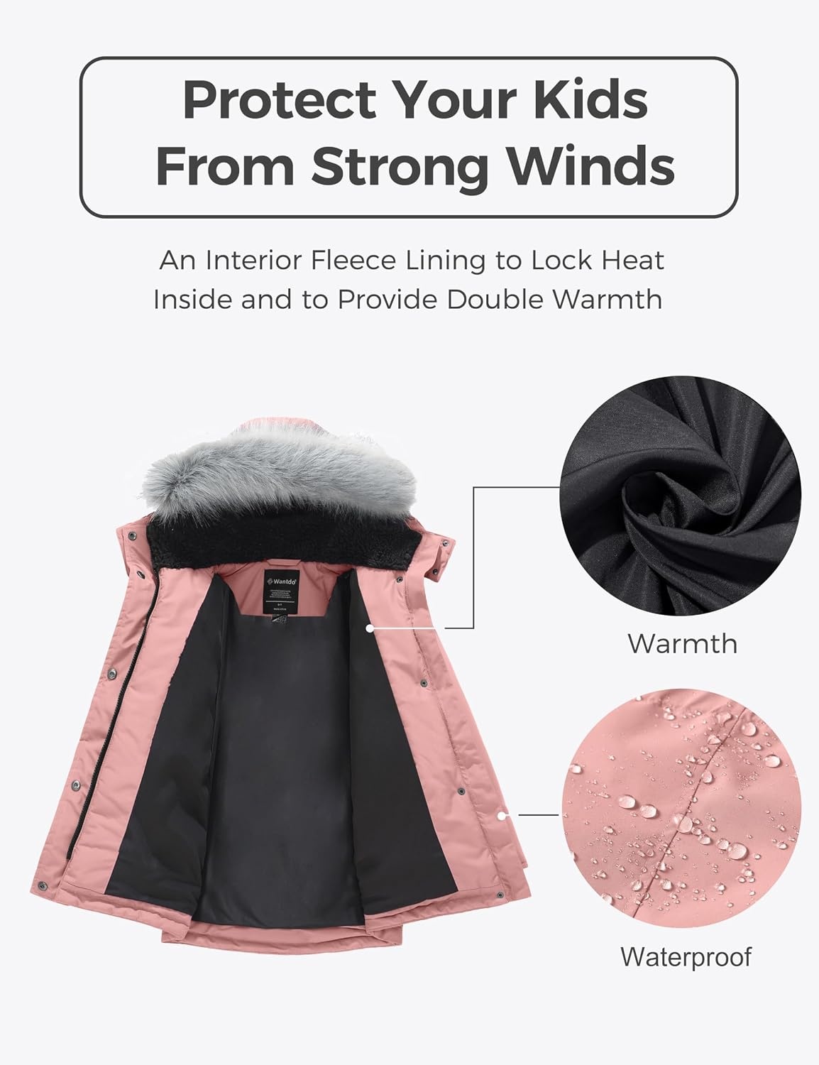 image:imagewantdo Girls Long Winter Coat Waterproof Puffer Jacket Warm Parka HoodedPink