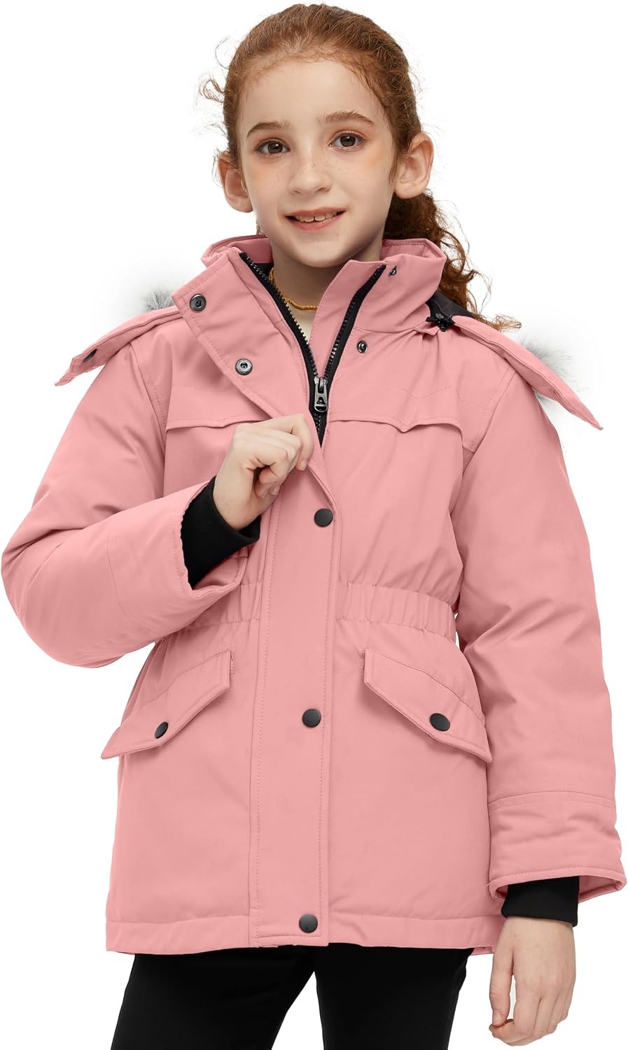 image:imagewantdo Girls Long Winter Coat Waterproof Puffer Jacket Warm Parka HoodedPink