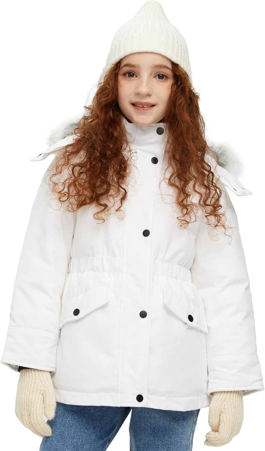 image:imagewantdo Girls Long Winter Coat Waterproof Puffer Jacket Warm Parka HoodedWhite