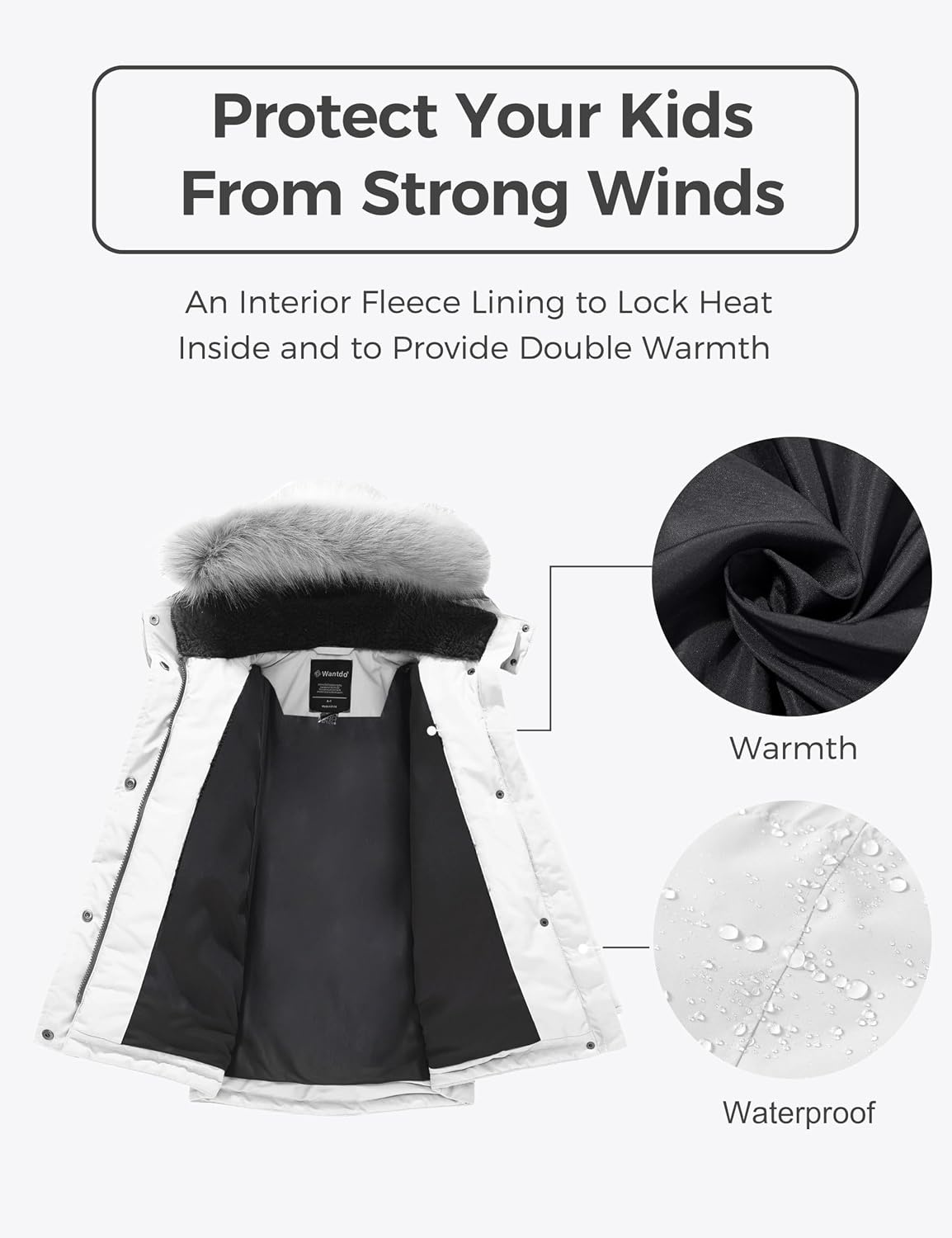 image:imagewantdo Girls Long Winter Coat Waterproof Puffer Jacket Warm Parka HoodedWhite