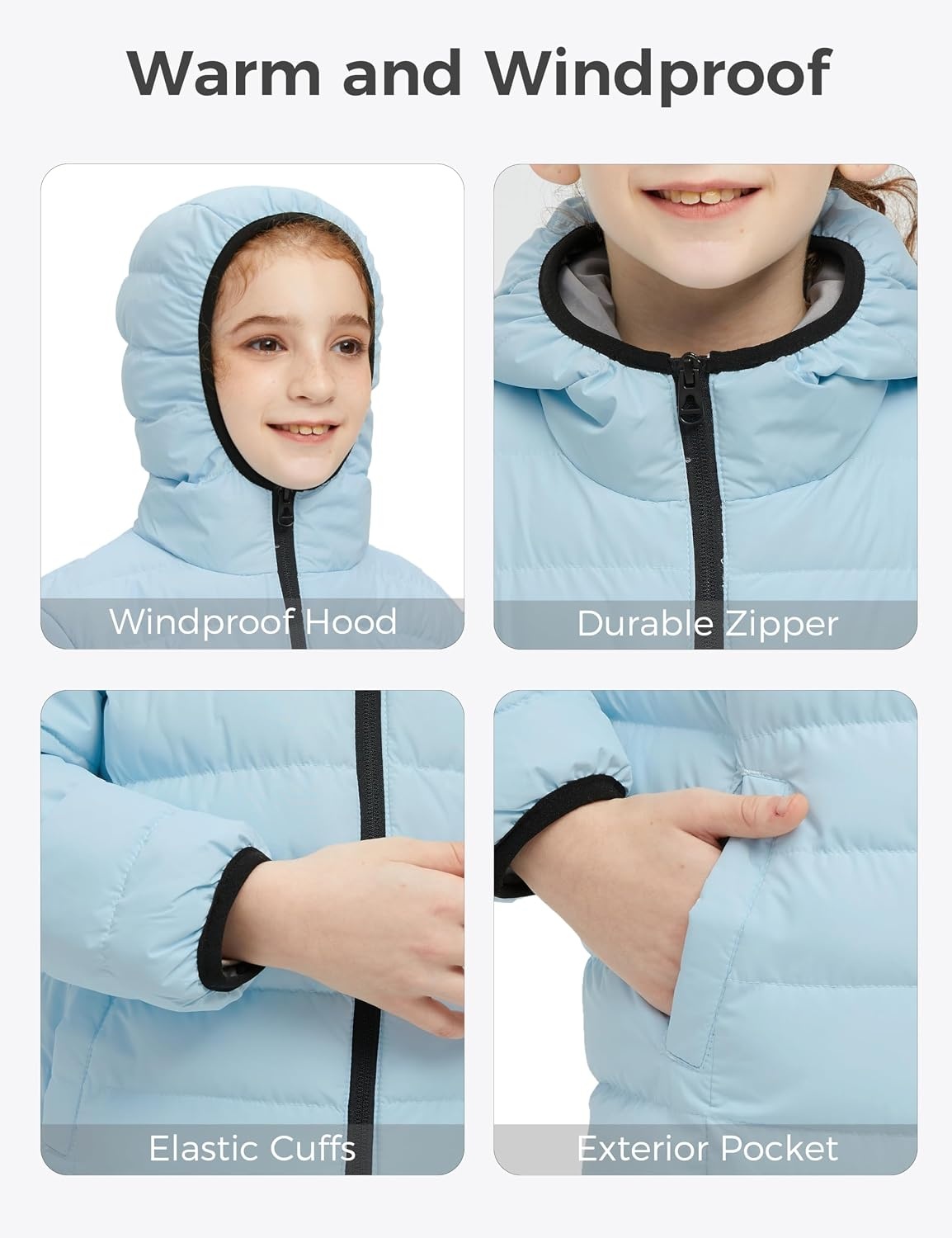 image:imagewantdo Girls Warm Winter Coat Lightweight Puffer Jacket Outerwear HoodedAcid Blue