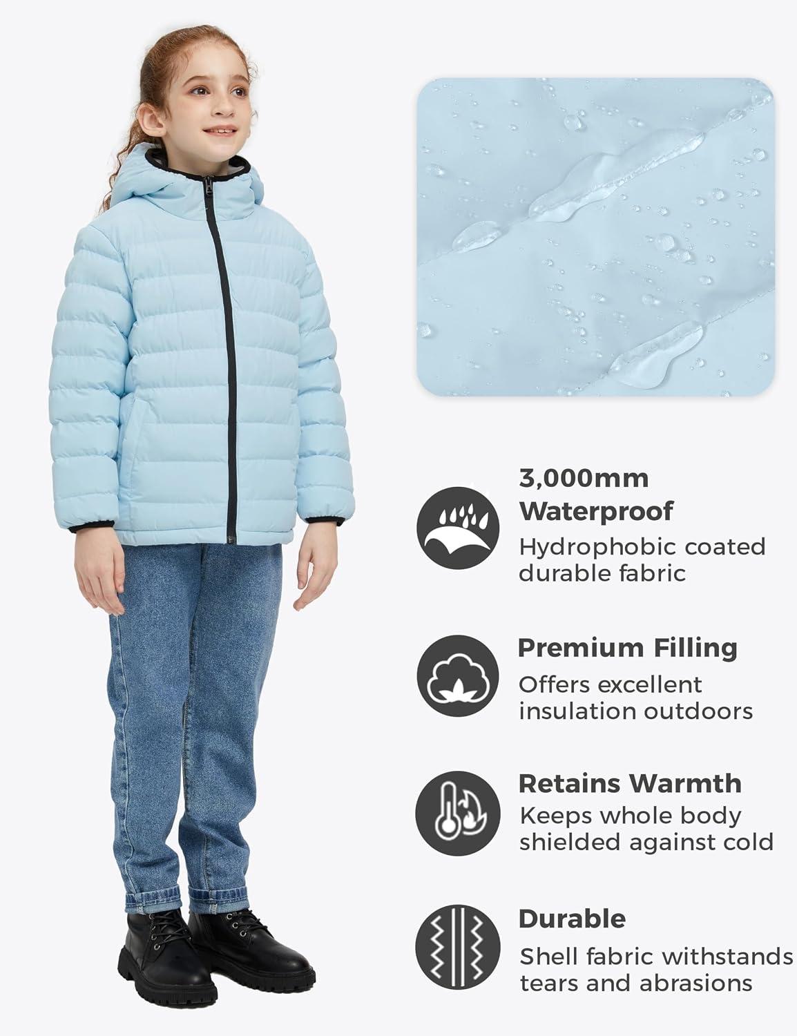 image:imagewantdo Girls Warm Winter Coat Lightweight Puffer Jacket Outerwear HoodedAcid Blue